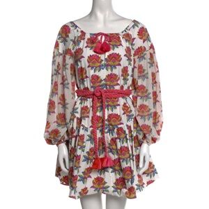AISH floral block print mini dress with rope sash XS